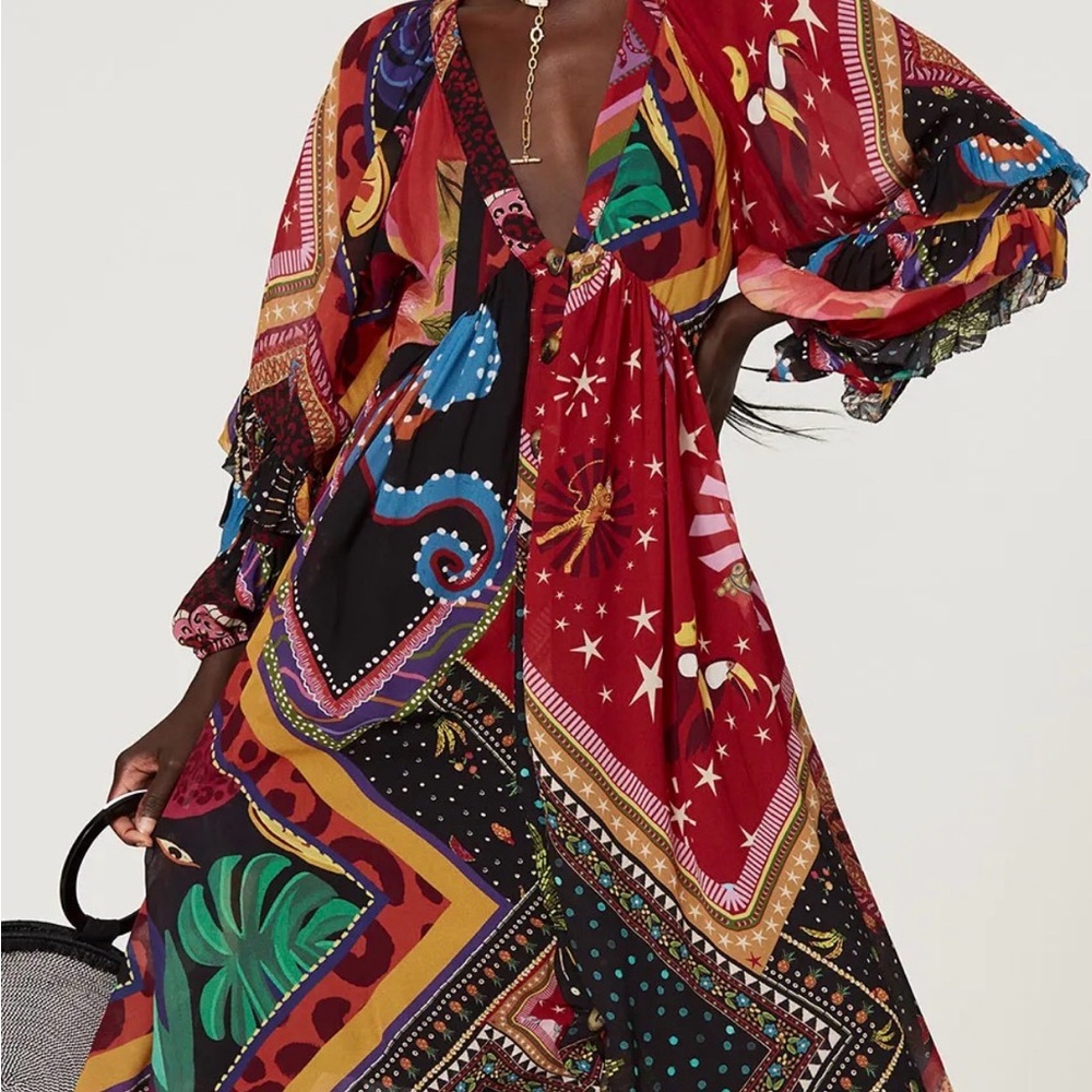 FARM Rio Colorful Patterned Long Sleeve Dress
